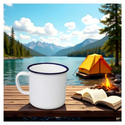 Produktbild von Weiße Emaille-Kaffeetasse und Teetasse für Zuhause, Büro, Reisen und Camping, wiederverwendbare Camping-Tasse