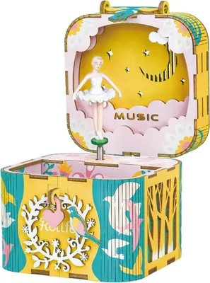 Produktbild von Holz Spieluhr mit tanzender Ballerina - mit entspannender Melodie - langanhaltender Puzzlespaß für Groß und Klein - kreatives Geschenk für Mädchen - Holzbausatz 52-teilig - einzigartig und kreativ - Spieluhr-Bastelset