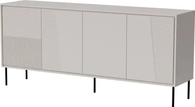 Immagine prodotto di Cassettiera ABUDABI 200 cm 4D KASCHMIR BEIGE con gambe in metallo nero con frontali fresati Credenza a 4 ante MDF credenza alta armadietto scaffali aperti buffet