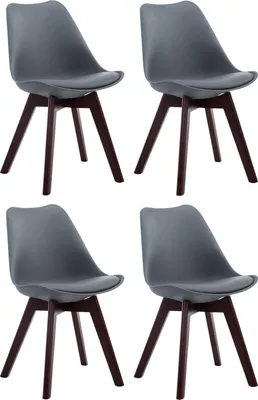 Produktbild von 4-teiliges Esszimmerstuhl-Set – Lehne Stühle – bequeme Sitzposition | Farbe: Grau | Grundfarbe: Walnuss