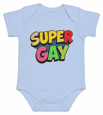 Obrázek produktu pro SUPER GAY Duhový Pride LGBT queer tričko, světle modré, velikost 0/3 měsíce