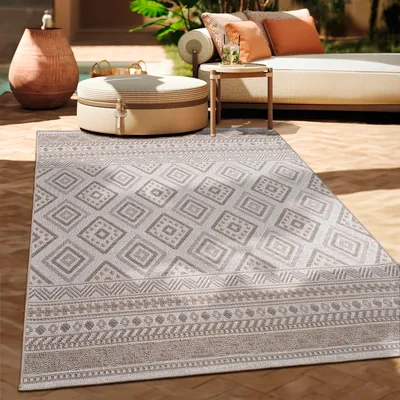 Produktbild von Outdoor Teppich Flachgewebe modern Boho Ethno wetterfest Außenbereich Grösse 80x150 cm