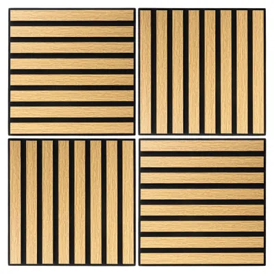 Produktbild von Akustikpaneele quadratisch in heller Holzoptik natur hell 30 x 30 cm als Schallabsorber - 4er Set - Deko Schallschutz Wandvertäfelung für 0,36 m²