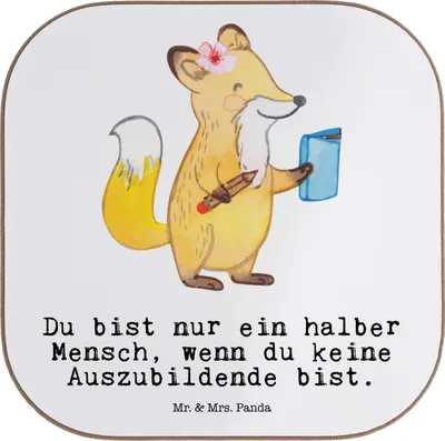 Produktbild von Mr. & Mrs. Panda Tischuntersetzer Auszubildende Herz - Weiß - Geschenk, gläseruntersetzer, Lustig, Untersetzer Glas, Coaster, Abschlussprüfung, Holzuntersetzer, Spruch