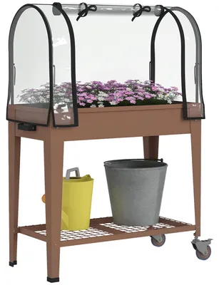 Produktbild von Hochbeet mit transparentem Deckel, 2 Rollen und 1 unterer Ablage, Ma?e 80 x 40 x 120 cm (L x B x H).