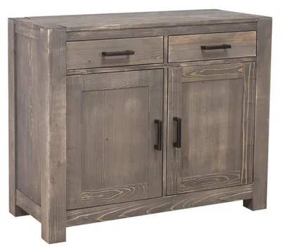Image de Commode Casa Padrino de style rustique, en bois massif, de couleur marron foncé, dimensions : 110 x 47 x 90 cm (largeur x profondeur x hauteur)