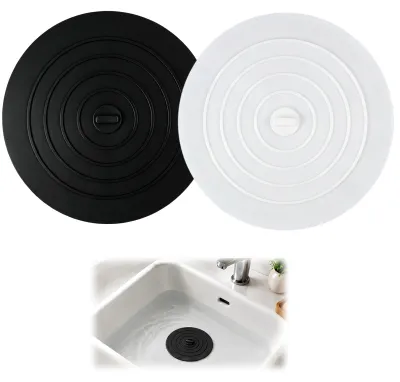 Produktbild von Universal Silikon Abflussstöpsel - 2 Stück Set für Waschbecken Spülbecken Dusche und Badewanne - Weiß & Schwarz