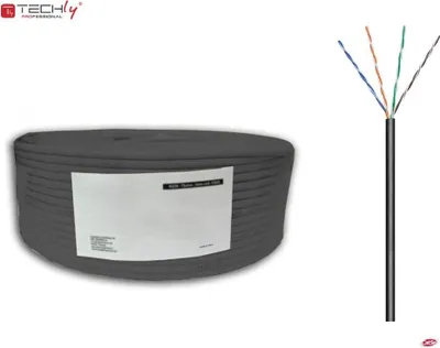 Image de TechlyPro câble d'installation Cat5e U/UTP à paires torsadées, 100m noir