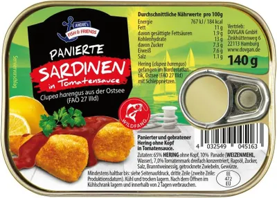 Produktbild von Andre's Fisch & Friends panierte Sardinen in Tomatensauce 140g