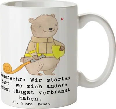 Produktbild von Mr. & Mrs. Panda Kaffeetasse Feuerwehrmann Helden - Weiß - Geschenk, Becher, Kaffeepott, Berufe, Trinkbecher, schöne tasse, Tapferkeit, Berufsprodukte, Rettung, Respekt