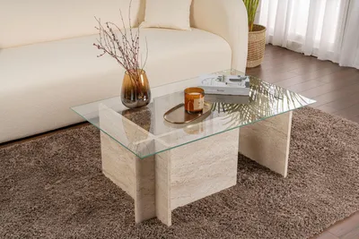 Produktbild von Skye Decor, Vetrino - Travertine, Couchtische, Travertin, Glas, 105 x 40 x 65 cm