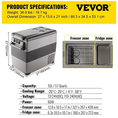 Produktbild von Kühlbox mit Kompressor, 15L-55L - Tragbarer Mini-Kühlschrank und Gefrierschrank für Auto, Camping und Reisen, 12/24V und 110-240V