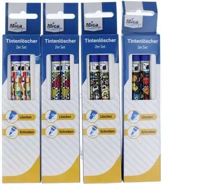 Produktbild von Tintenlöscher 2er Set zum Löschen blauer Tinte mit Überschreibspitze und verschiedenen Motiven