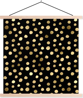 Produktbild von MuchoWow® Textilposter Muster - Punkte - Gold 120x120 cm mit holzfarbenen Rahmen - Textil-Poster