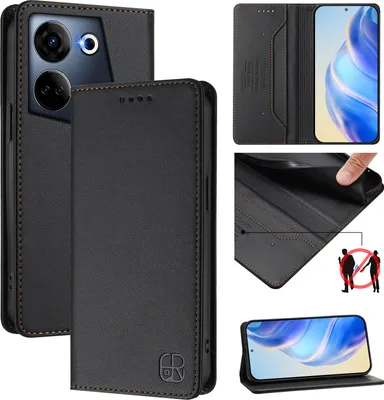 Produktbild von Lederhülle für Tecno Camon 20 /Camon 20 Pro 4G Hülle Flip Brieftasche Kartenfächern Ständer Schutzhülle Schwarz