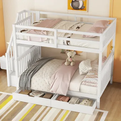 Produktbild von okwish patrová postel v podkroví 140x200 cm s ochranou proti vypadnutí, dětská patrová postel se zásuvkou a 2x lamelovým roštem (bez matrace) - bílá