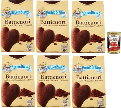 Produktbild von Mulino Bianco Batticuori Biscotti Con Cacao E Cioccolato, Kakao- und Schokoladenkekse, biscuits cookies, 6x 350g + Italian Gourmet polpa 400g