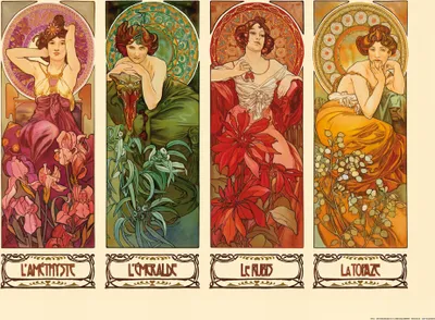 Produktbild von Alphonse Mucha Kunstdruck Bild - Die Vier Edelsteine, 1900 (60 x 80 cm)