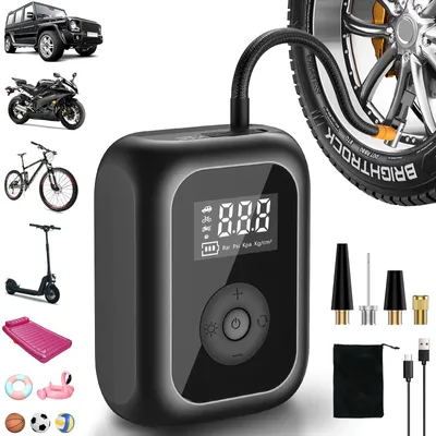 Produktbild von Elektrische Fahrradpumpe 6000mAh, Luftpumpe Mini Kompressor für Reifen 10,3 bar, Kabelloser Tragbare Akku Luftpumpe mit Autostop, 150PSI Akku Luftpump