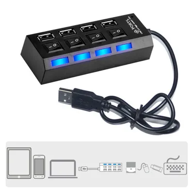Produktbild von C18C USB Hub 4 Port mit Einzelnen LED EIN- / Ausschalter Extender für PC Laptop