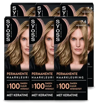 Produktbild von 6 x Syoss Dauerhafte Coloration 7-6 Mittelblond mit Keratin - Vorteilspackung - 6 Stücke