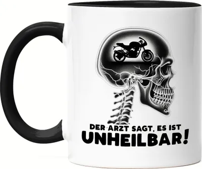 Produktbild von Der Arzt sagt es ist unheilbar Motorradfahrer Tasse Schwarz - Motorrad Leidenschaft im Kopf