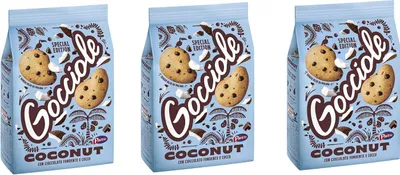 Produktbild von 3x Barilla Pavesi Gocciole Coconut Shortbread-Kekse mit dunkler Schokolade und Kokosnuss Kekse mit Schokotropfen 320g Biscuits Cookies