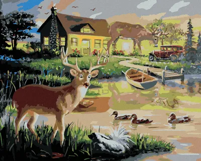 Image de Zuty - Peinture par numéros - LAŇ A SRNA U JEZÍRKA (D. RUSTY RUST), 40x50 cm, toile tendue sur châssis