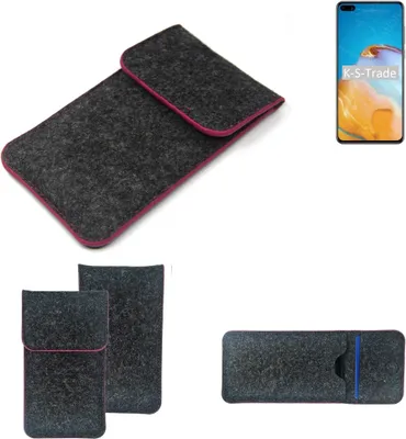 Produktbild von K-S-Trade Handy Schutz Hülle kompatibel mit Huawei P40 Schutzhülle Handyhülle Filztasche Pouch Tasche Case Sleeve Filzhülle dunkelgrau rosa Rand