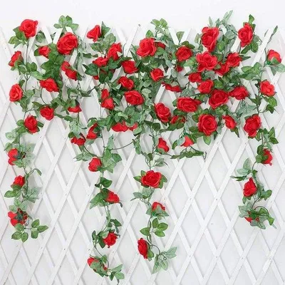 Produktbild von Kunstrose-Guirlande 2 Stück 220 cm, Blumen für Hochzeit und Wohnzimmerdeko