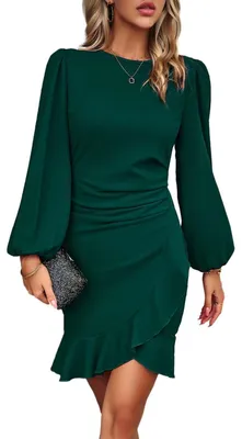 Produktbild von Solidchoice – Vintage-Cocktailkleid mit Puffärmeln und Rundhalsausschnitt