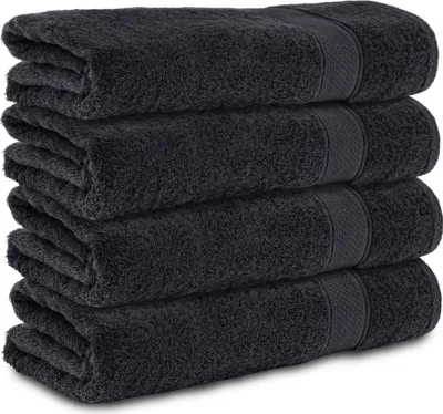 Produktbild von Komfortec 4er Handtücher 50x100 cm Set aus 100% Baumwolle, 470g/m², Frottee, Weich, Schwarz