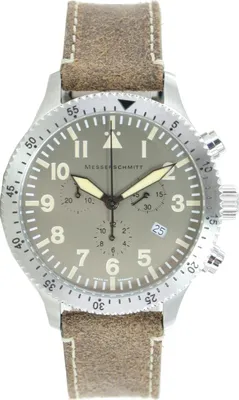 Produktbild von Messerschmitt Chronograph - Herren Fliegeruhr mit alu farbenem Ziffernblatt und vintage Lederband - ME-5030ALU