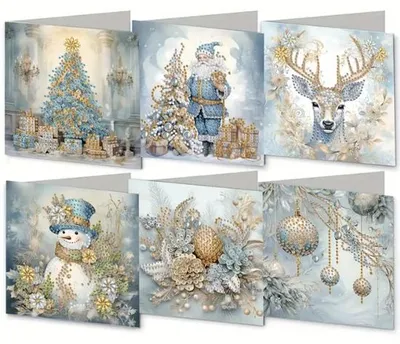 Produktbild von 6 Weihnachtskarten mit Diamantmalerei – 15 x 15 cm – Weihnachtskarten mit Umschlägen – Komplettes Set für Diamantmalerei
