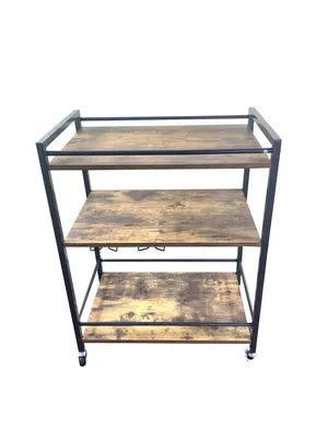 Produktbild von IvoQ Servierwagen – Küchenwagen – Industrielles Holz & Metall – 3 Ebenen – Auf Rollen mit Bremse – 64x40x85 cm