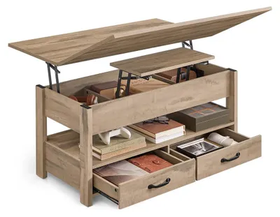 Produktbild von Höhenverstellbarer Couchtisch mit Hubplatte – 50 x 100 x 49,1/64,1 cm – braun