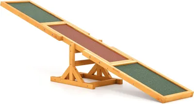 Produktbild von GOPLUS Hundewippe Holz, Hunde Agility Wippe mit rutschfesten Asphaltfilzplatten, Trainingsgerät zur Gleichgewichtsübung für Haustiere (Natur)