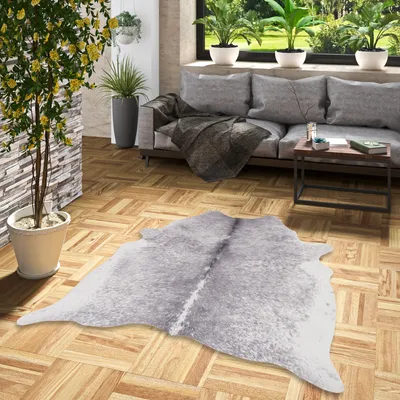 Produktbild von Kunstfaser Teppich Rinderfell Grau, Größe:77x100 cm