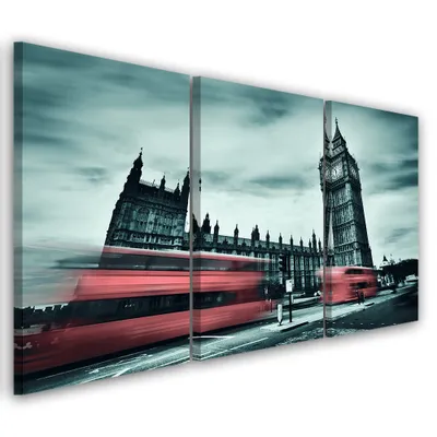 Produktbild von Triptychon auf leinwand graue städte & architektur 150x100 cm Feeby grau wandbild bereit zum aufhängen