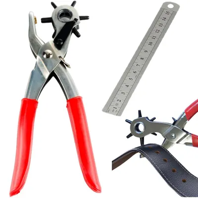 Immagine prodotto di Set di 2 pinze perforatrici per cuoio, con righello da 15 cm, diametro del foro: 2,5-5 mm
