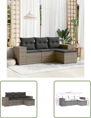 Produktbild von The Living Store 4-tlg. Garten-Sofagarnitur mit Kissen Grau Poly Rattan