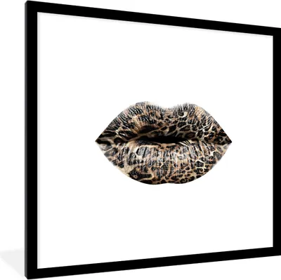 Produktbild von MuchoWow® MuchoWow® Gerahmtes Poster Lippen - Tigerdruck - Weiß 40x40 cm - Poster mit zchwarzem Bilderrahmen - Poster - Plakat im Rahmen