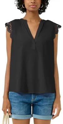 Produktbild von s.Oliver QS Damen Blusentop aus Viskose mit Spitze, Raffung und entspanntem Schnitt