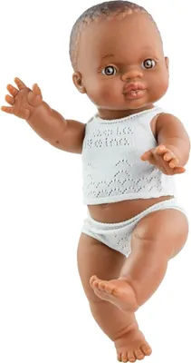 Image de Paola Reina Gordi poupée bébé fille à la peau foncée sous-vêtements 34cm - poupée de jeu réaliste