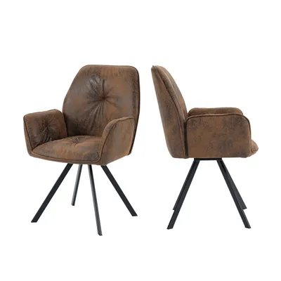 Image de Meubles Cosy : lot de 2 chaises de salle à manger confortables en simili-daim avec accoudoirs - CALF