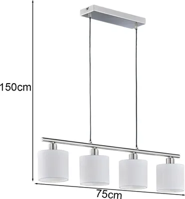 Immagine prodotto di Lampadario TOMMY bianco-argento 4xE14x28W in tessuto, dimensioni: 150x75x12 cm, IP20, RL