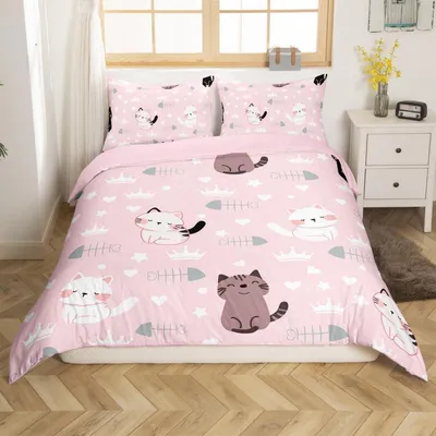 Productafbeelding van Beddengoedset 220x240 cm, roze, met dierenprint, microvezel, 2 kussenslopen, met rits