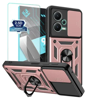 Produktbild von Armor Handyhülle für Xiaomi Redmi Note 12 Pro 5G mit 9H Displayglas Displayschutz Kameraschutz Handy Panzer Case Cover Schutzhülle Outdoor Farbe: Rosegold