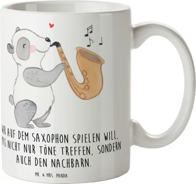 Produktbild von Mr. & Mrs. Panda Kaffeetasse Saxophon Spieler - Weiß - Geschenk, Musiker, schöne tasse, Musik, Blues, Lernen, Musikinstrumente, Trinkbecher, Musikinstrument, Teetasse