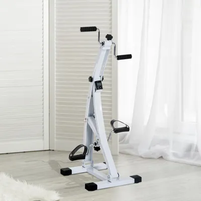 Zdjęcie produktu dla Mini rower treningowy, cichy, idealny dla seniorów, urządzenie do ćwiczeń nóg i ramion, rower biurkowy, kolor biały | Wyświetlacz LCD | 8 kg | 40 x 42,5 x 100 cm